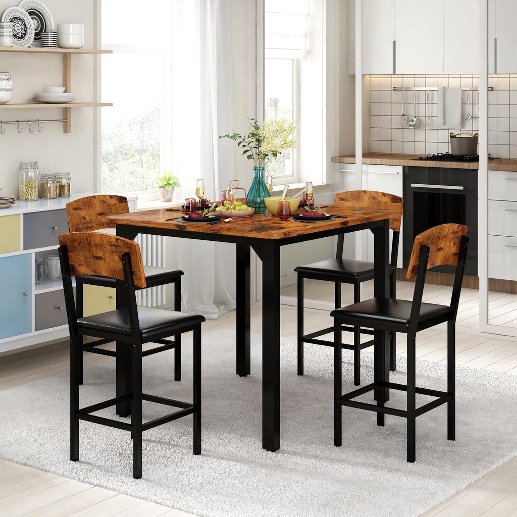 MIERES 5 Piece Dining Table Set High Top Dining Table Set for 4 Counter Height Small Kitchen Table With 4 Velvet Upholstered Chairs, Wood Small Dining Set for Bar Dining Room Breakfast