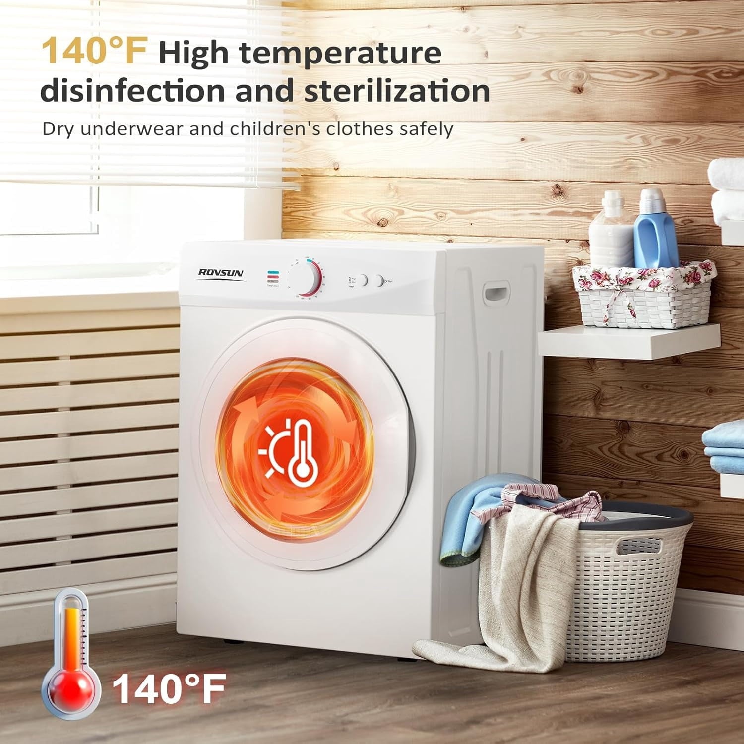 2.6 Cu.Ft White Compact Portable Laundry Dryer, 110V Electric Clothes Dryer with Stainless Steel Tub & Control Knob, Small Portable Dryer Machine for Apartment Dorm RV Indoor Use