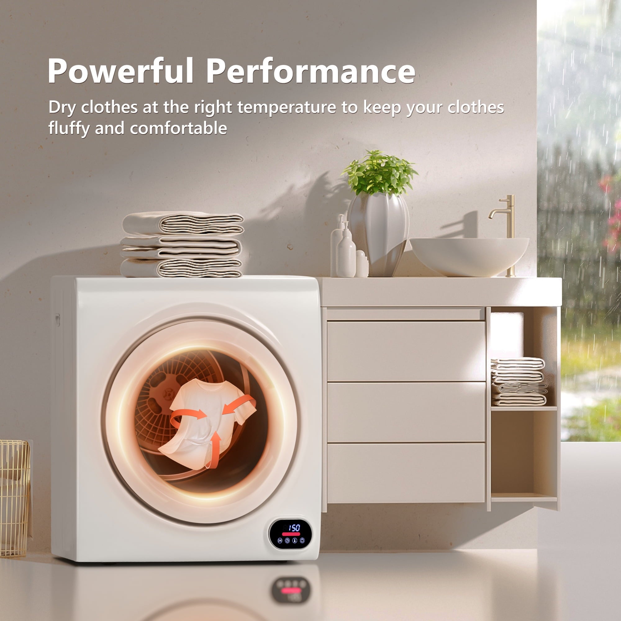 EUHOMY 2.6 Cu.ft Large Capacity Portable Dryer, 1400W Energy-Efficient & Quiet Drying for Apts, Dorms & RVs