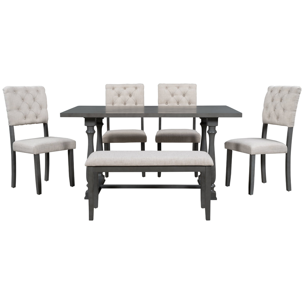 Harper & Bright Designs Dining Table Set for 6 with Bench Rectangular Table and 4 Upholstered Chairs for Kitchen, Gary