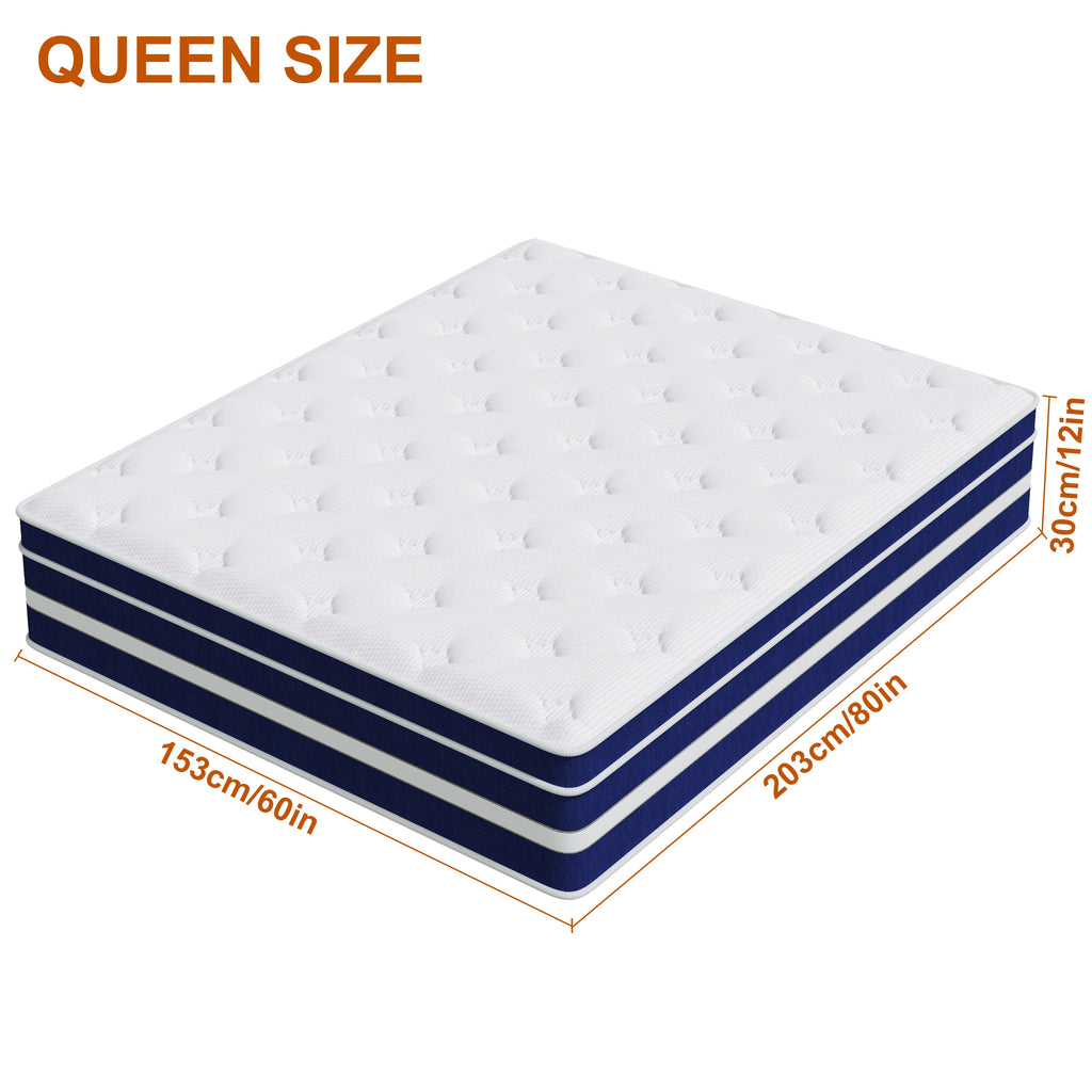 GUUKIN 12 inch Queen Mattress, Memory Foam & Spring Hybrid Medium Comfort Queen Size in a Box,Adult