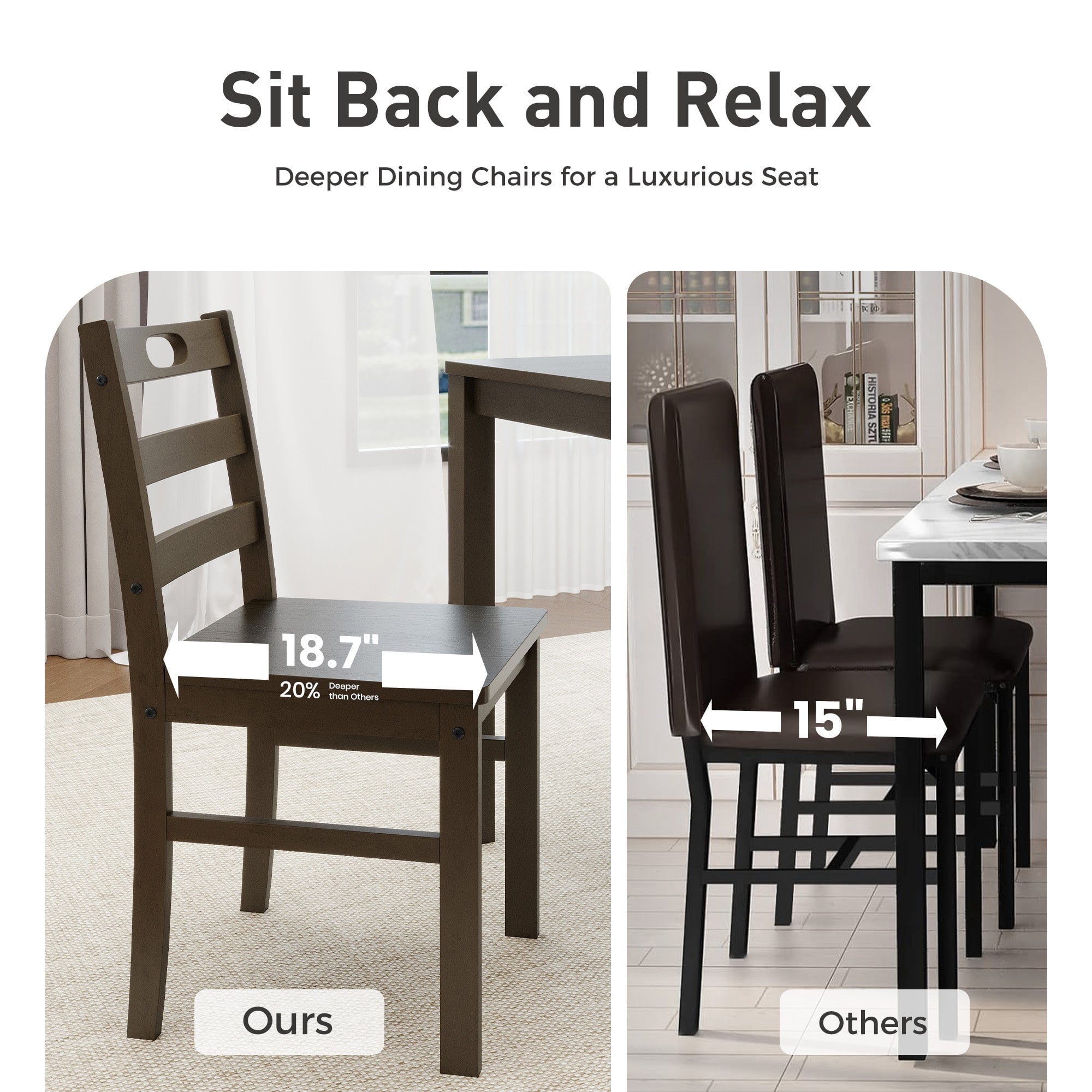 Alpha Joy Farmhouse Dining Table Set for 4 Solid Wood Kitchen Chairs and Table Set, Walnut & White