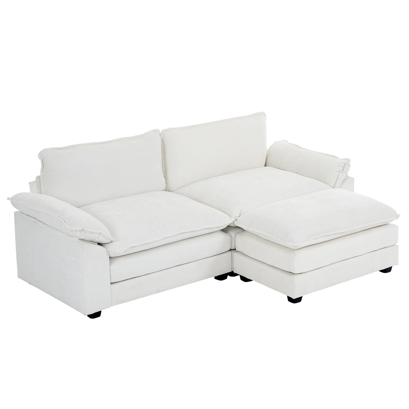 Ktaxon Sectional Sofa L Shaped Couch with Chaise Living Room Sleeper Set, 2 Seats with Chenille and Double Layer Cushions 86 W Beige
