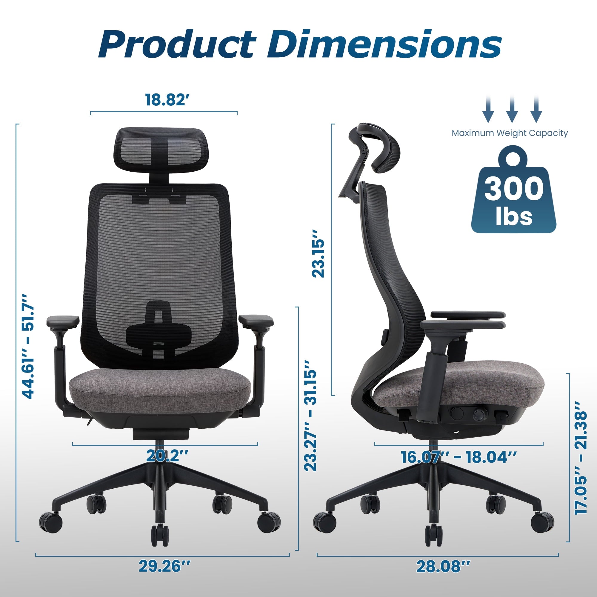 COLAMY ATLAS-01 Ergonomic Office Chair, High Back Office Executive Desk Chair, Mesh Office Chair Lumbar Support with Adjustable Headrest and 4D Arms, Slide Seat, Tilt Lock-Darkgrey