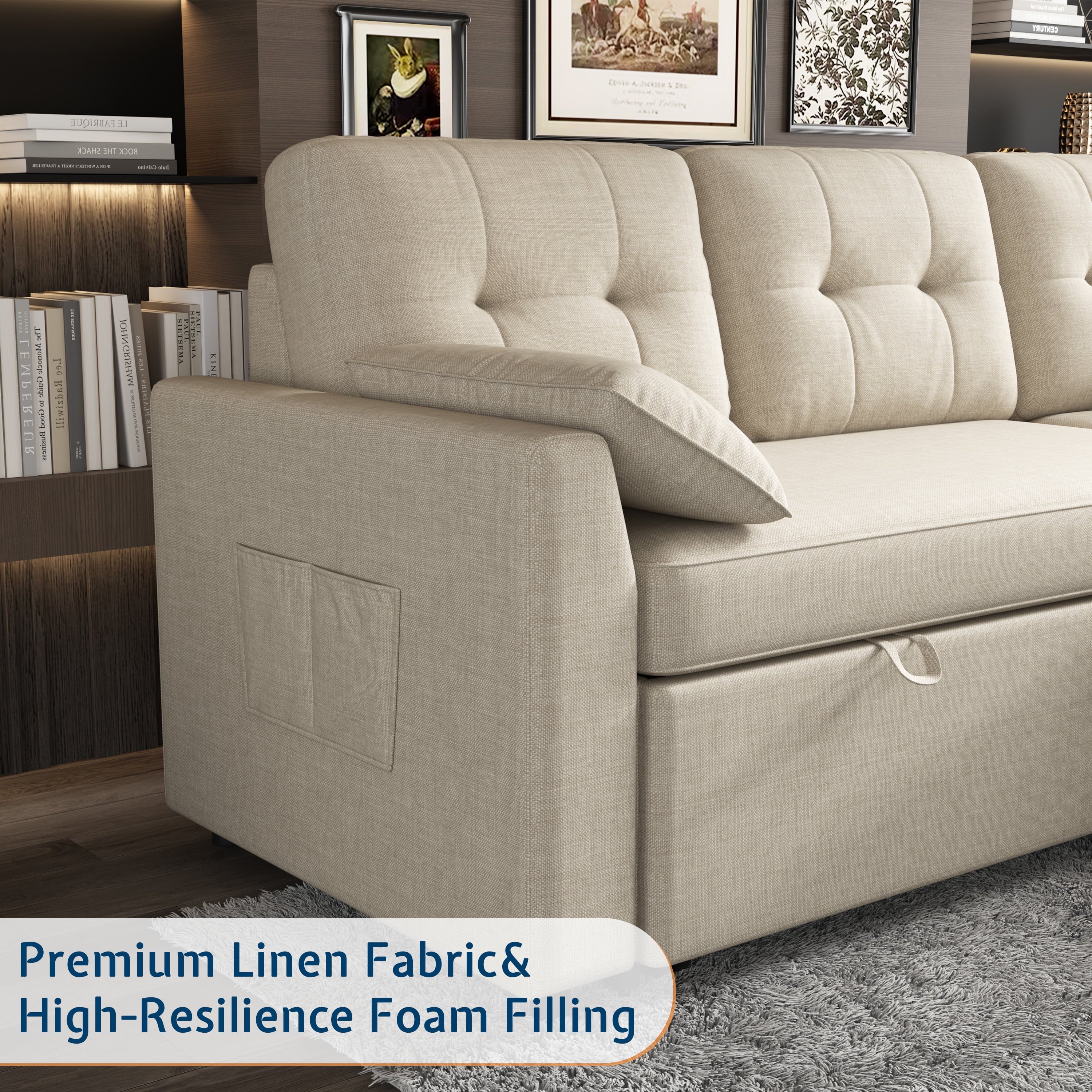 VANACC Sectional Sofa Bed with Storage and Soft Seat ,Reversible Pull Out Couch for Living Room,Gray