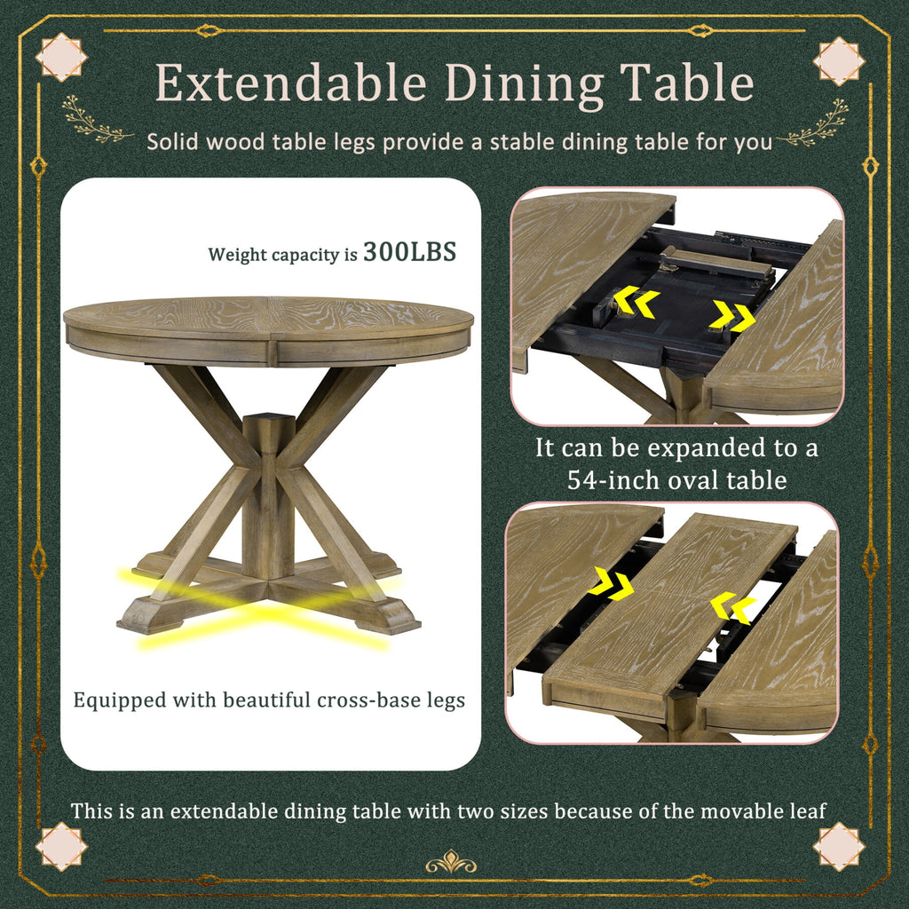 JAMPOOCA Retro Style MDF Extendable 5 Pieces Dining Table Set, Natural Wood