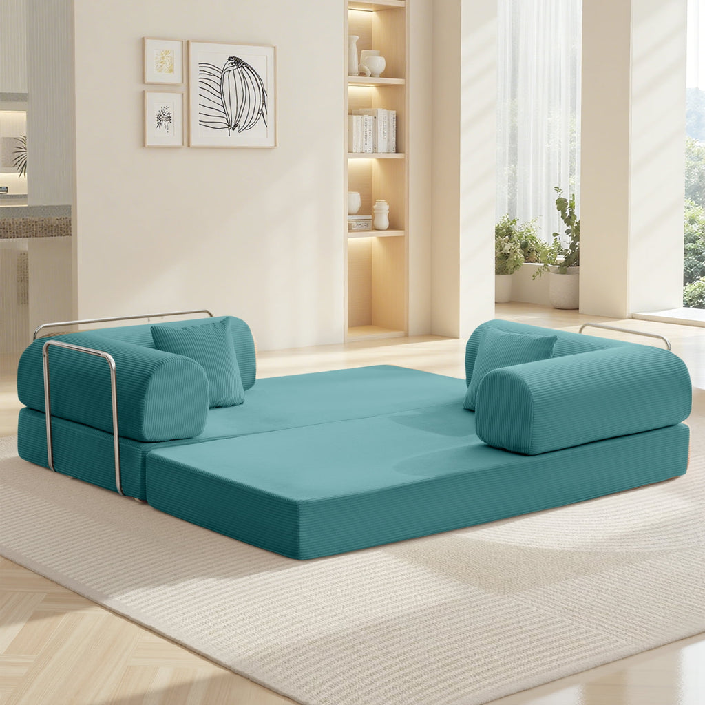 COOLHUT 63 W Combination Sofa, High Rebound Density Foam Sofa Couch, Two Forms Floor Couch Three Seats Sofa Bed for Living Room, Bedroom, Green