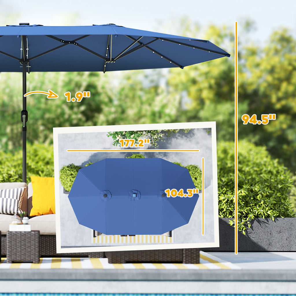 Outsunny Double-Sided Sun Umbrella, Outdoor Garden Parasol, Patio Sun Shade with LED Solar Light, Navy Blue