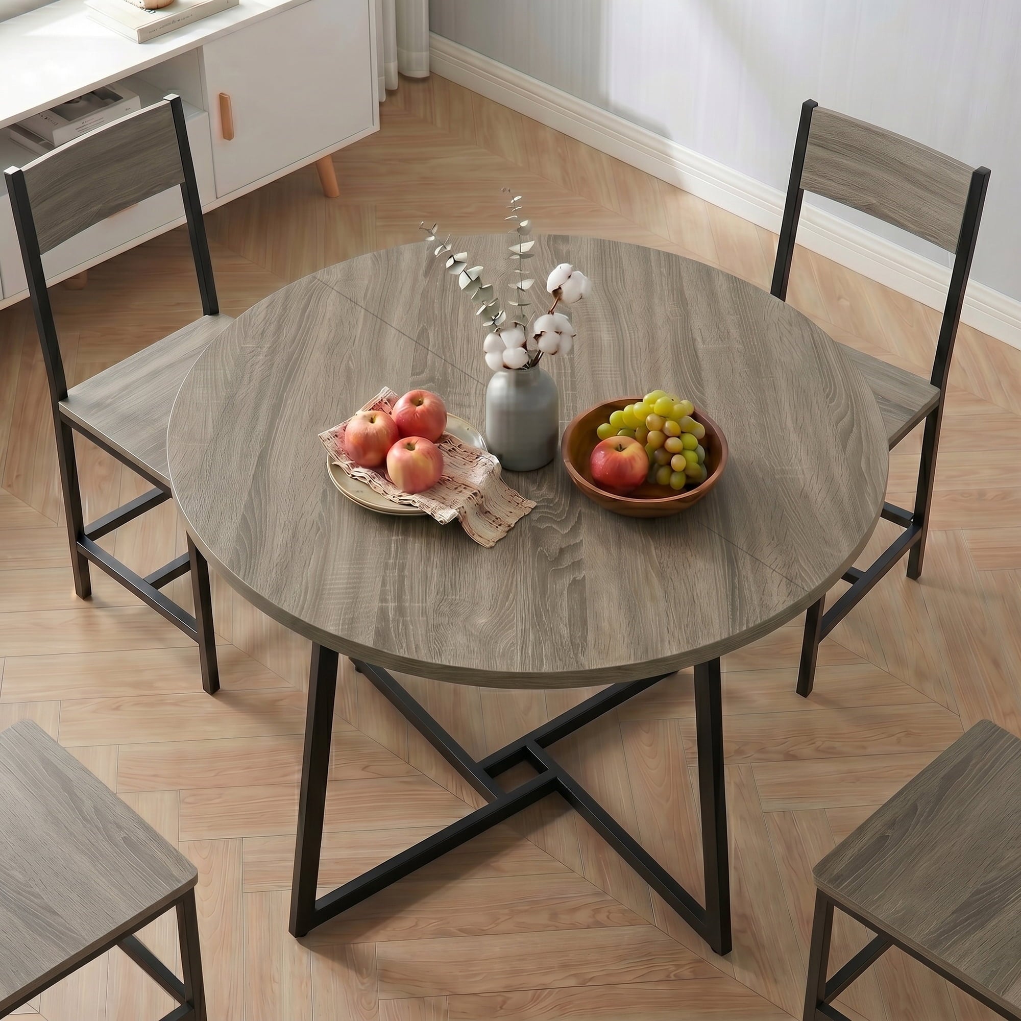 Gasee Dining Table, 43 Round Dining Table, Solid Wood Thickened Table Top Kitchen Dining Table,Dining Table for Dining Room, Home(Only Table),Rustic Brown