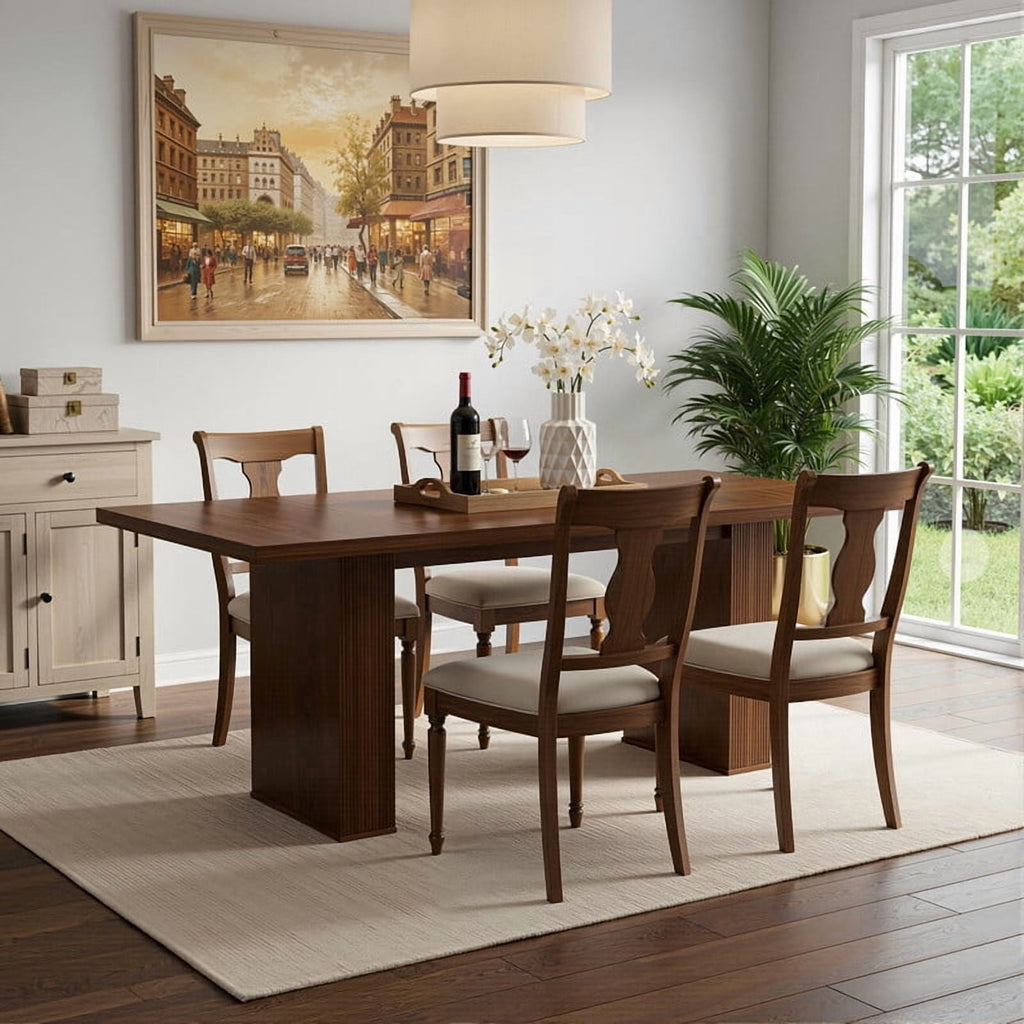 Hawsaiy Dining Table Set for 4, 78 Farmhouse Dining Table with 4 Upholstered Dining Chairs, Large Kitchen Table Set with Modern Shell Back Chairs & Metal Legs for Dining Room(Walnut + Black)