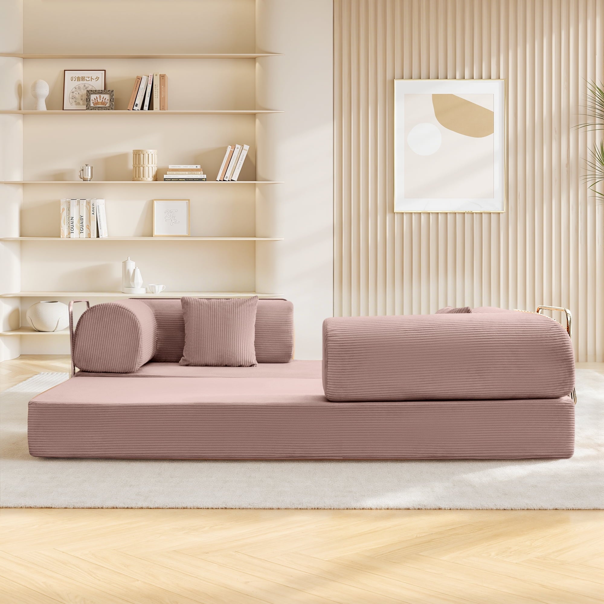 COOLHUT 63 W Combination Sofa, High Rebound Density Foam Sofa Couch, Two Forms Floor Couch Three Seats Sofa Bed for Living Room, Bedroom, Green