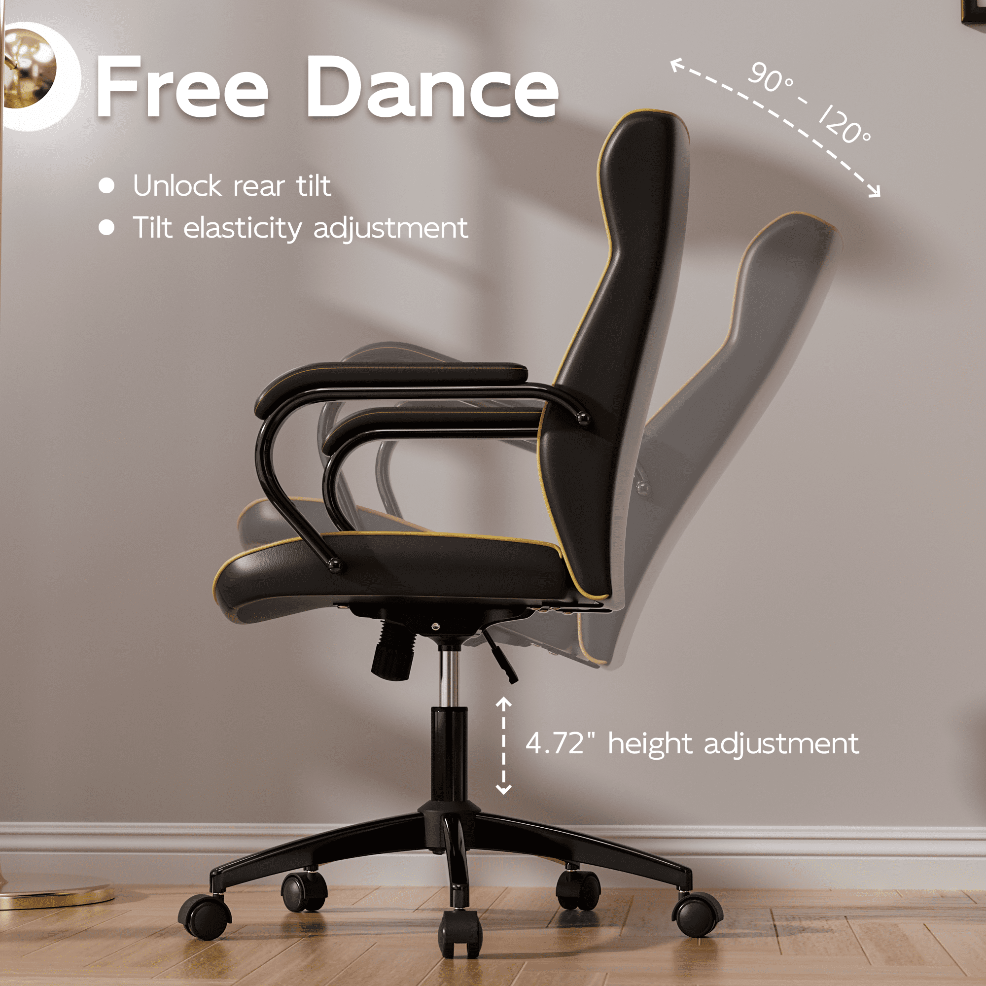 HomeZeer White and Gold Office Chair, Ergonomic High Back Executive Desk Chair with Wheels and Arms, Modern PU Leather Computer Chair with Rocking Function, White(Set of 2)