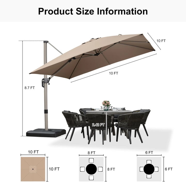 PURPLE LEAF Patio Umbrella with Base Included, 10ft Outdoor Aluminum Cantilever Umbrella with 360° Rotation, Aluminum Large Offset Umbrella for Outdoor Garden Pool, Beige