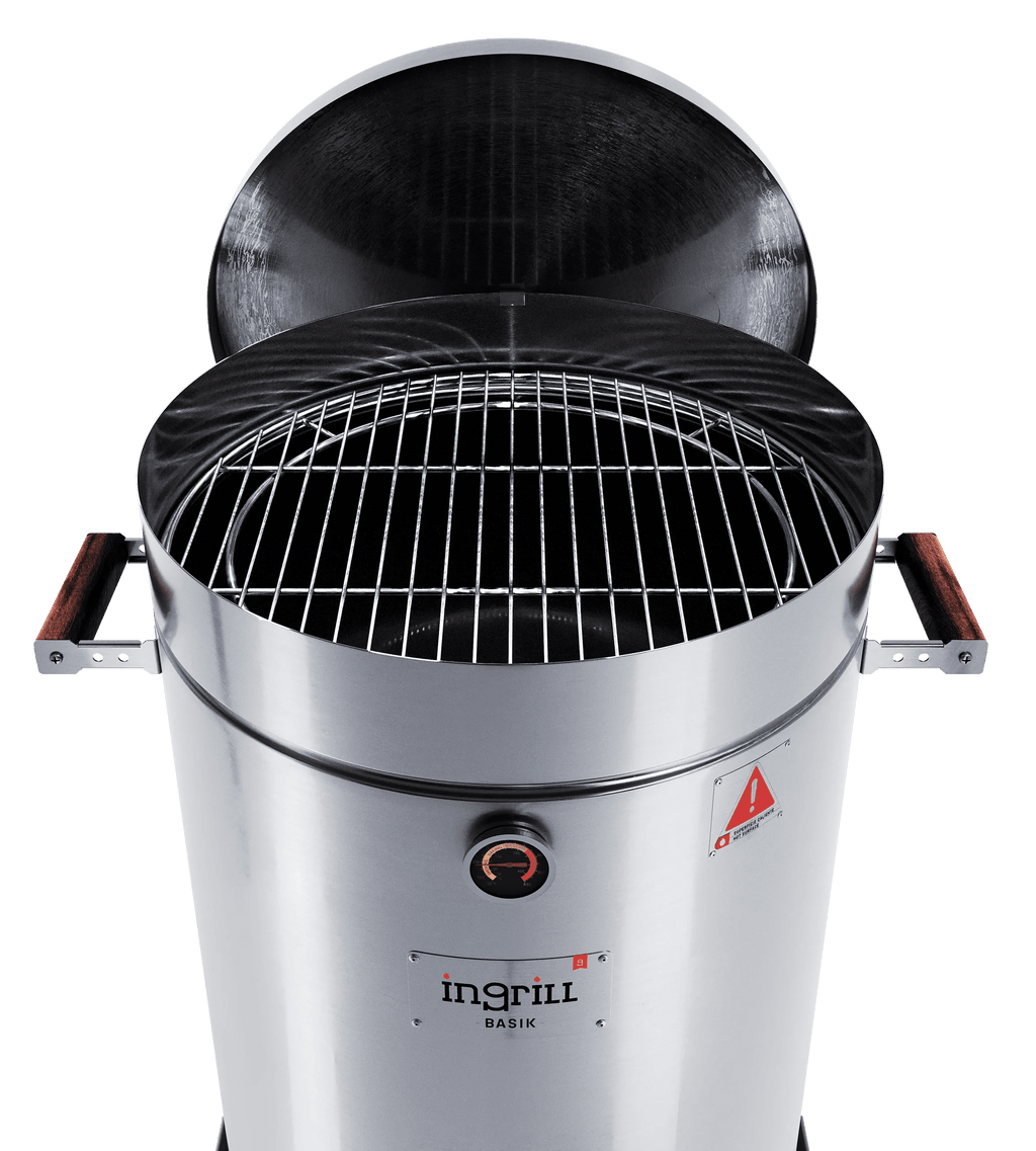 3-in-1 Stainless Steel Smoker Barrel Grill – Portable Charcoal BBQ with Thermometer, 6 lbs Outdoor Cooking Smoker for Camping, Backyard & Home BBQ INGRILL