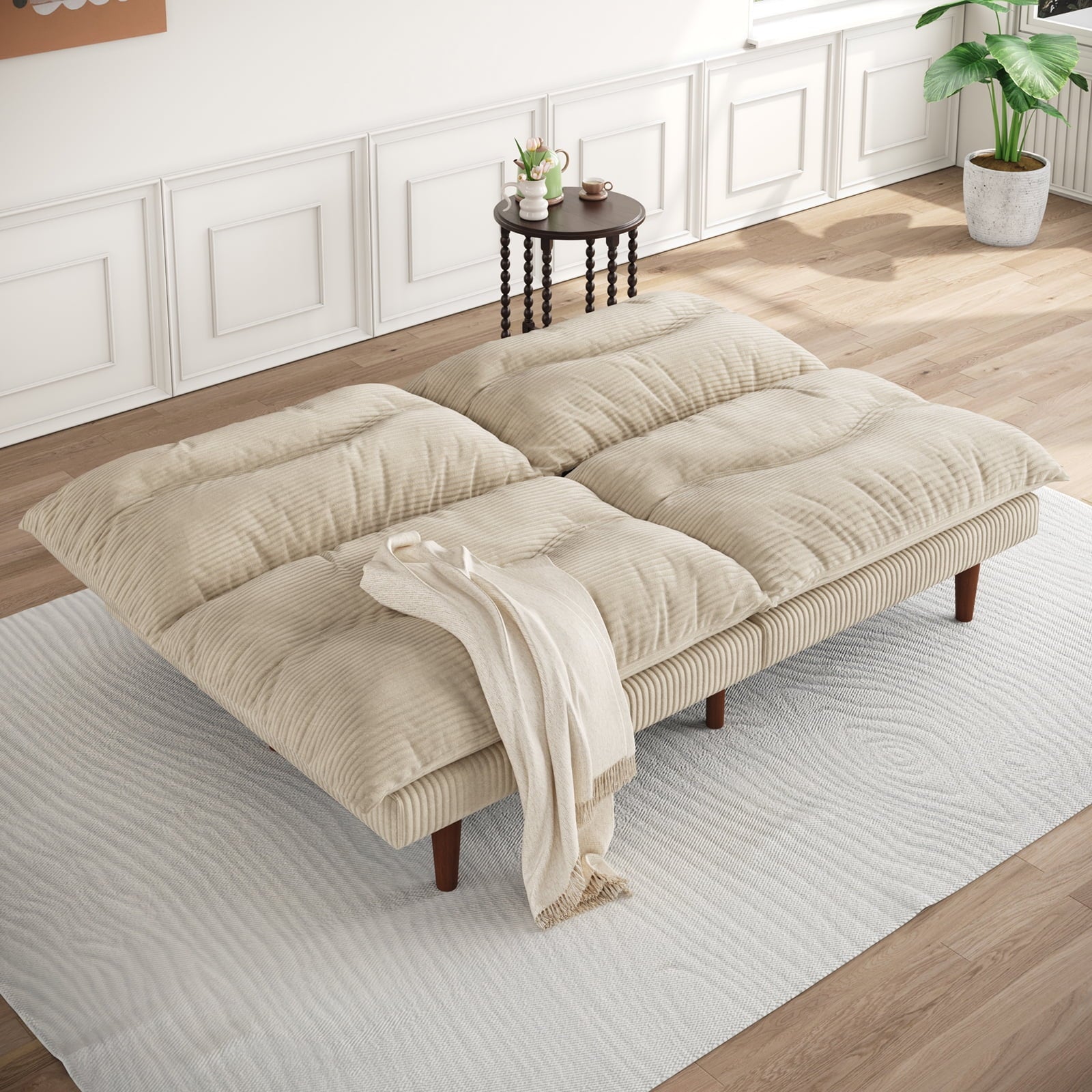 LLappuil 71 Corduroy Futon Convertible Sofa Bed, Loveseat Sleeper Sofa Couch for Living Room Apartment Green