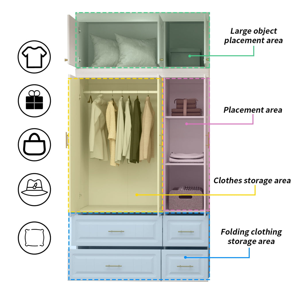 OxyLife 2 Door Wardrobe Armoire, White Closet Storage Organizer with Drawers and Shelves