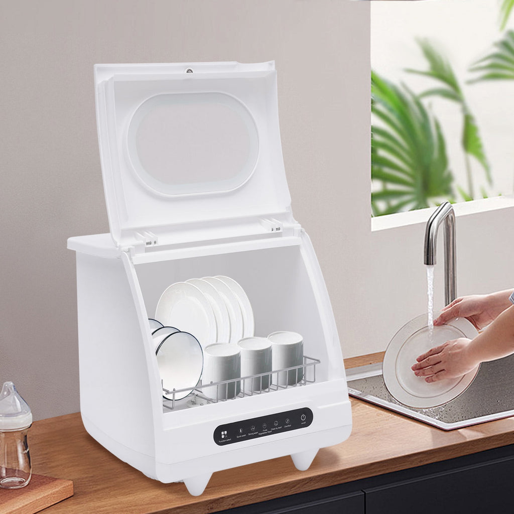 Compact Countertop Dishwasher with 5 Wash Programs, 360° Spray Arms, and Quick Installation – Ideal for Small Apartments, Dorms, and RVs