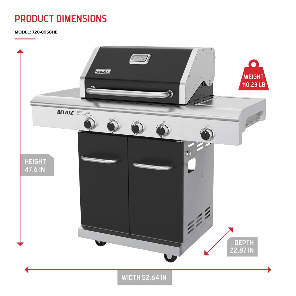 Nexgrill 4-Burner Dual Fuel Gas Grill with Side Burner and Griddle Insert, 627 SQ In Total Cooking Space, 59,000 BTUs Output, BBQ Grill Perfect for Outdoor Gatherings - 720-0958HE