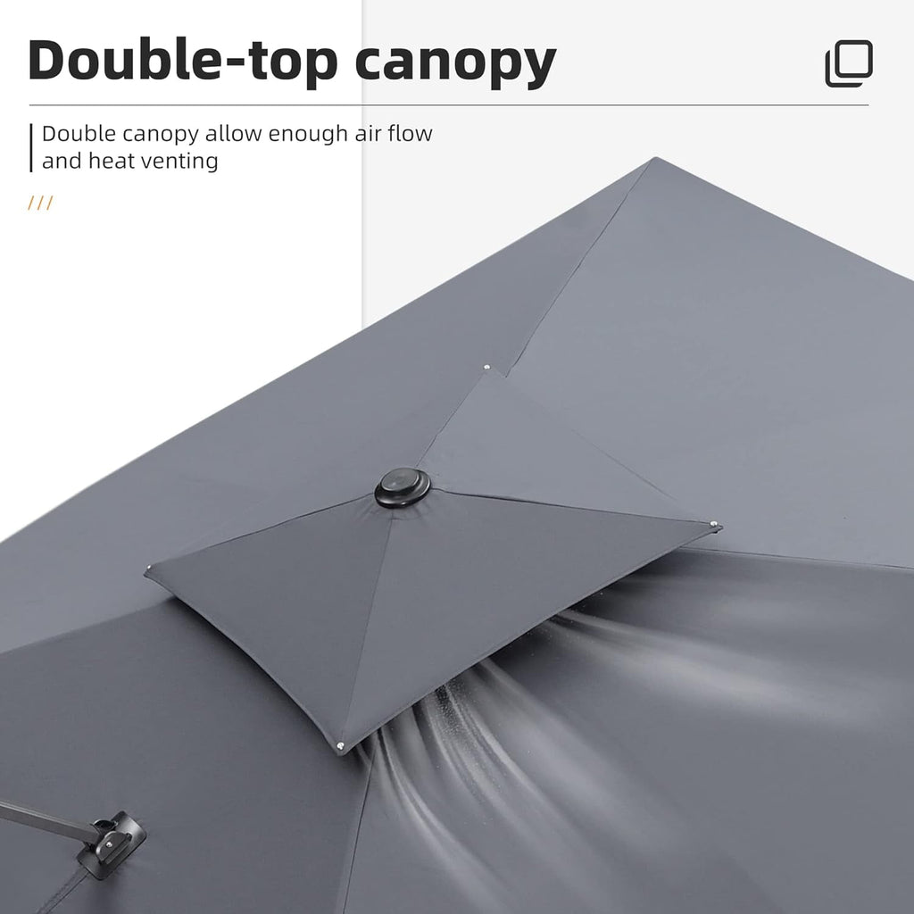 PURPLE LEAF Cantilever Umbrellas 12FT Square Large Patio Umbrella Offset Umbrella with 360°Rotation Tilting And Hanging Double Top, Grey