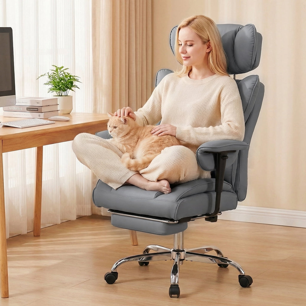 CONCETTA Ergonomic Office Chair 400LBS for Big & Tall, Heavy Duty Desk Chair with Reclining Back, Footrest, Luxurious PU Leather, Black