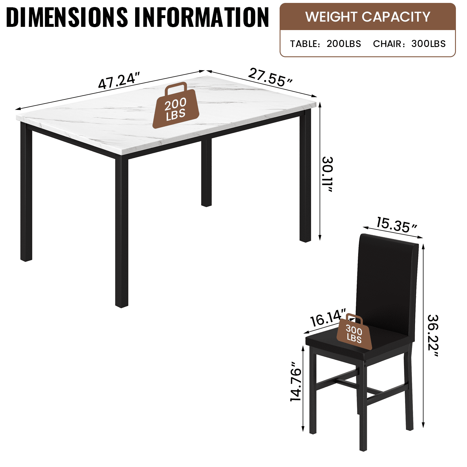 AWQM 5 Piece Dining Table Set, Faux Marble Kitchen Table and Chairs for 4, Dining Room Table Set with 4 PU Leather Chairs, White