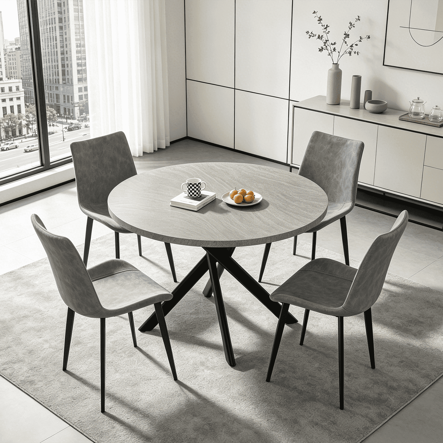 43.5 Round Dining Table for 4, Space Saving Kitchen Table with Metal Legs, Mid Century Modern Dining Table for Dining Living Room Apartment Small Space