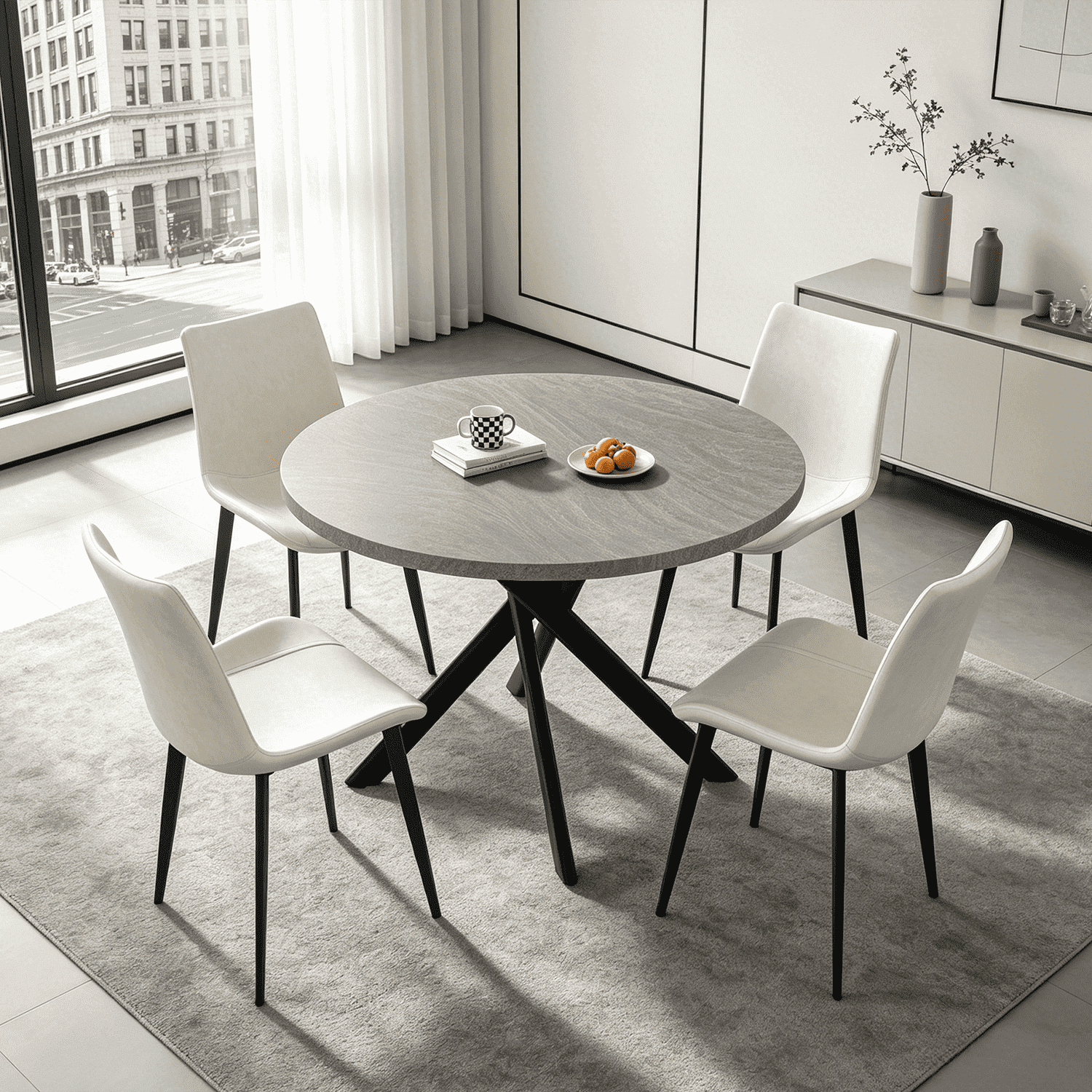 43.5 Round Dining Table for 4, Space Saving Kitchen Table with Metal Legs, Mid Century Modern Dining Table for Dining Living Room Apartment Small Space