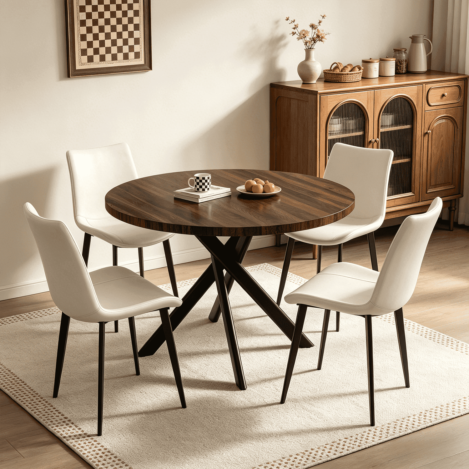 43.5 Round Dining Table for 4, Space Saving Kitchen Table with Metal Legs, Mid Century Modern Dining Table for Dining Living Room Apartment Small Space