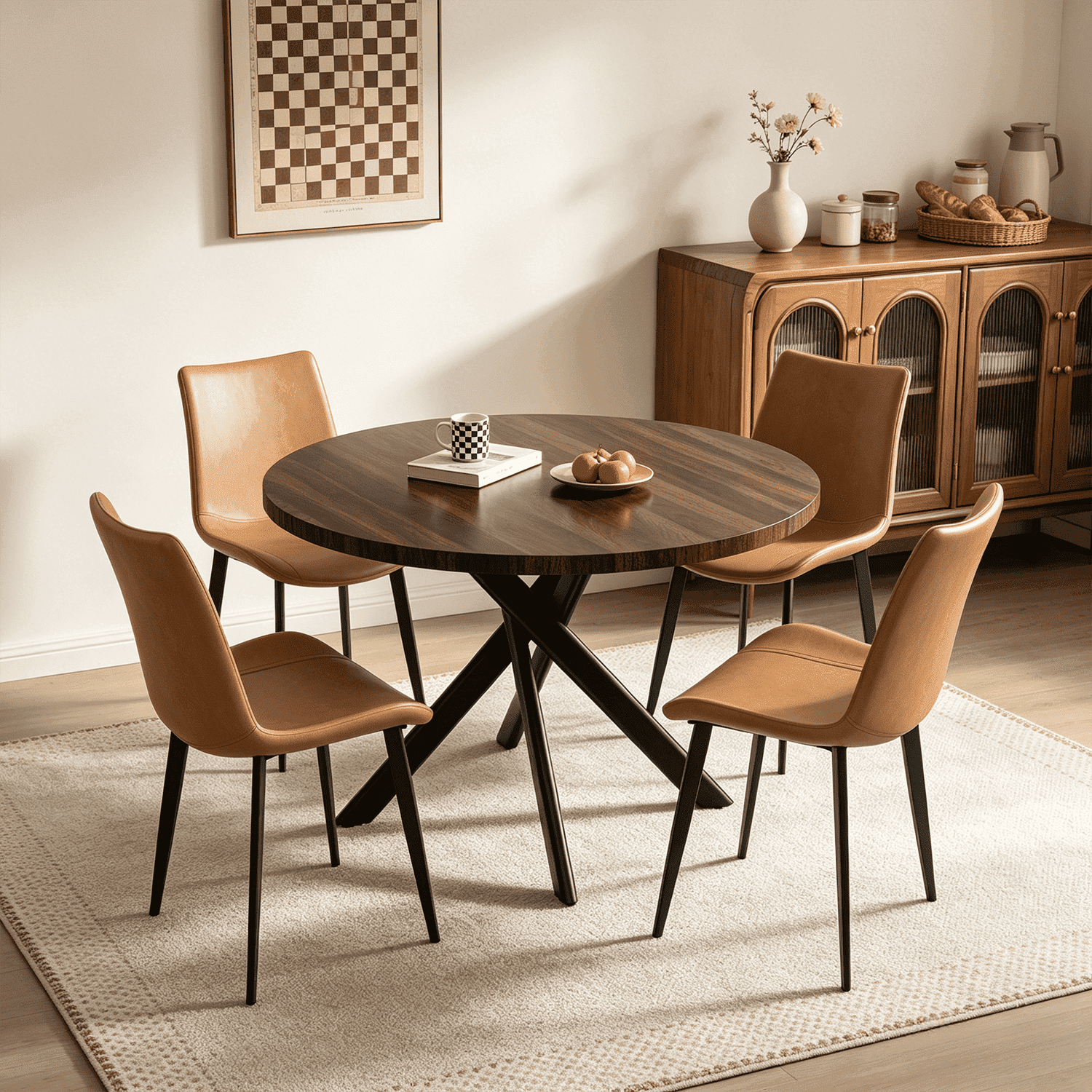 43.5 Round Dining Table for 4, Space Saving Kitchen Table with Metal Legs, Mid Century Modern Dining Table for Dining Living Room Apartment Small Space