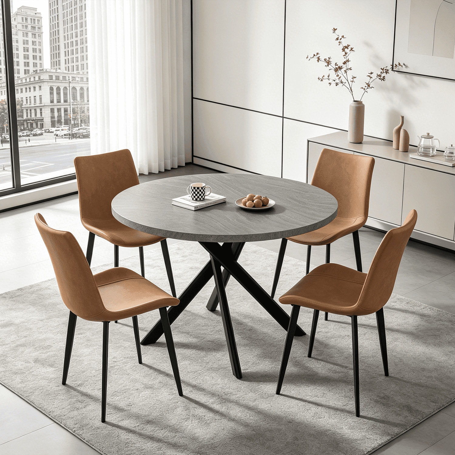43.5 Round Dining Table for 4, Space Saving Kitchen Table with Metal Legs, Mid Century Modern Dining Table for Dining Living Room Apartment Small Space