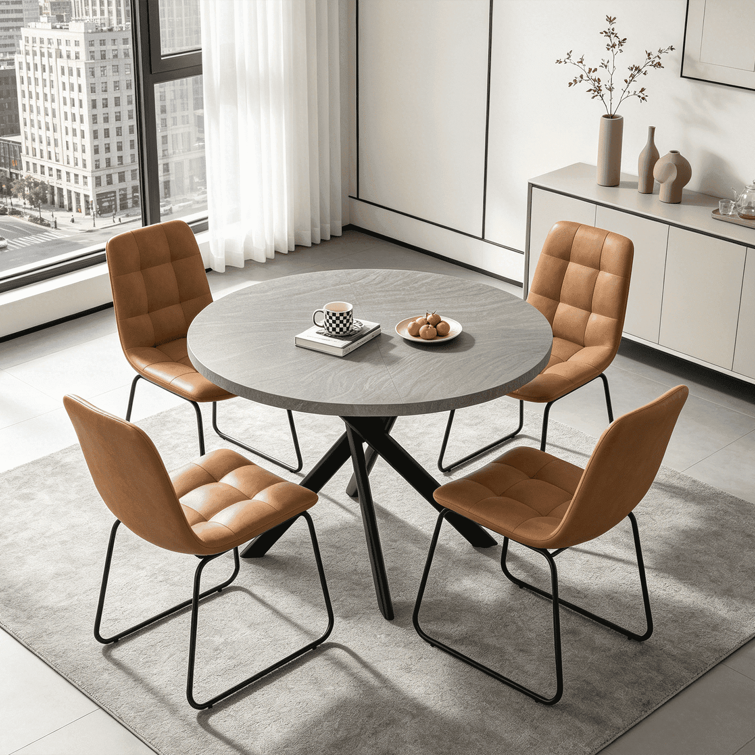 43.5 Round Dining Table for 4, Space Saving Kitchen Table with Metal Legs, Mid Century Modern Dining Table for Dining Living Room Apartment Small Space