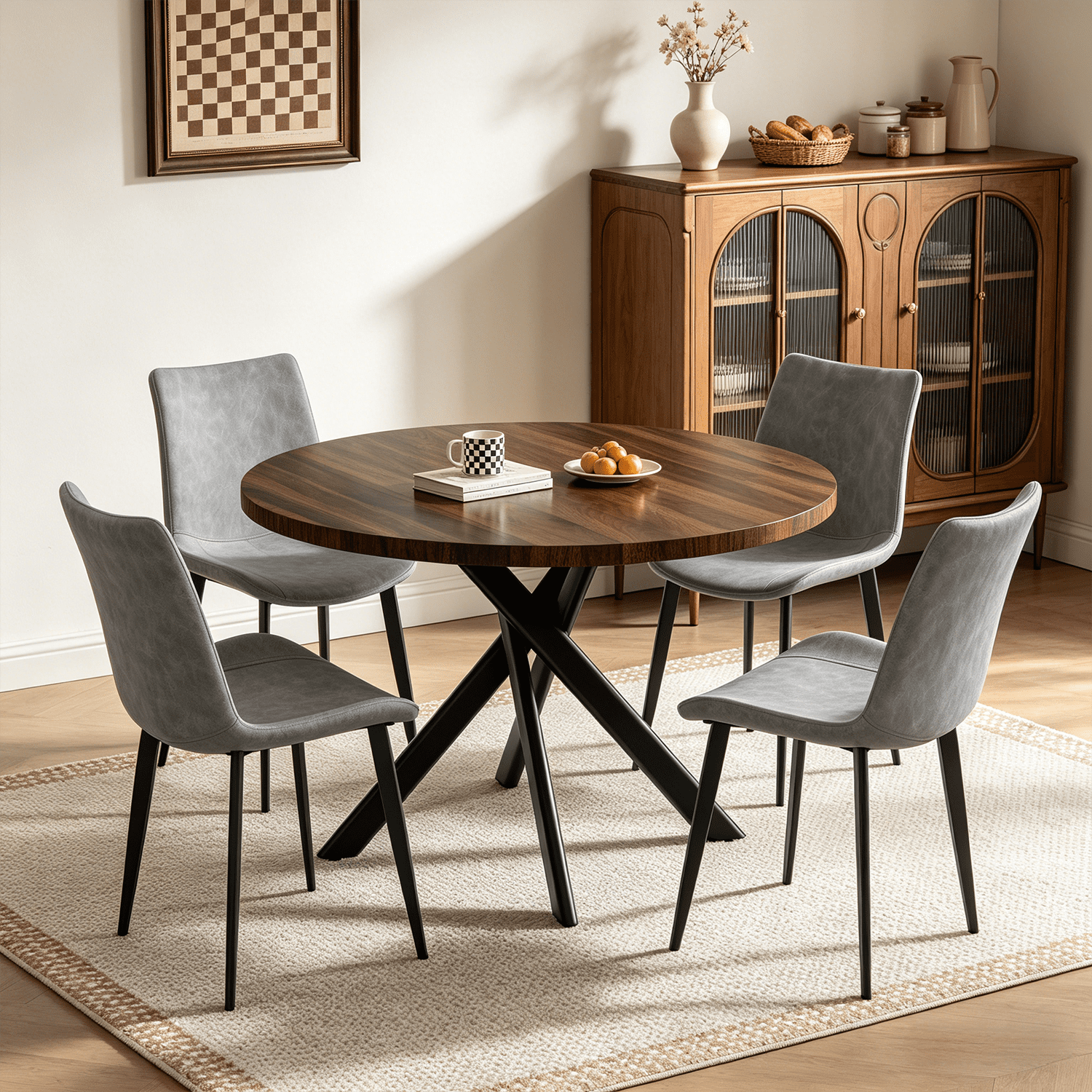 43.5 Round Dining Table for 4, Space Saving Kitchen Table with Metal Legs, Mid Century Modern Dining Table for Dining Living Room Apartment Small Space