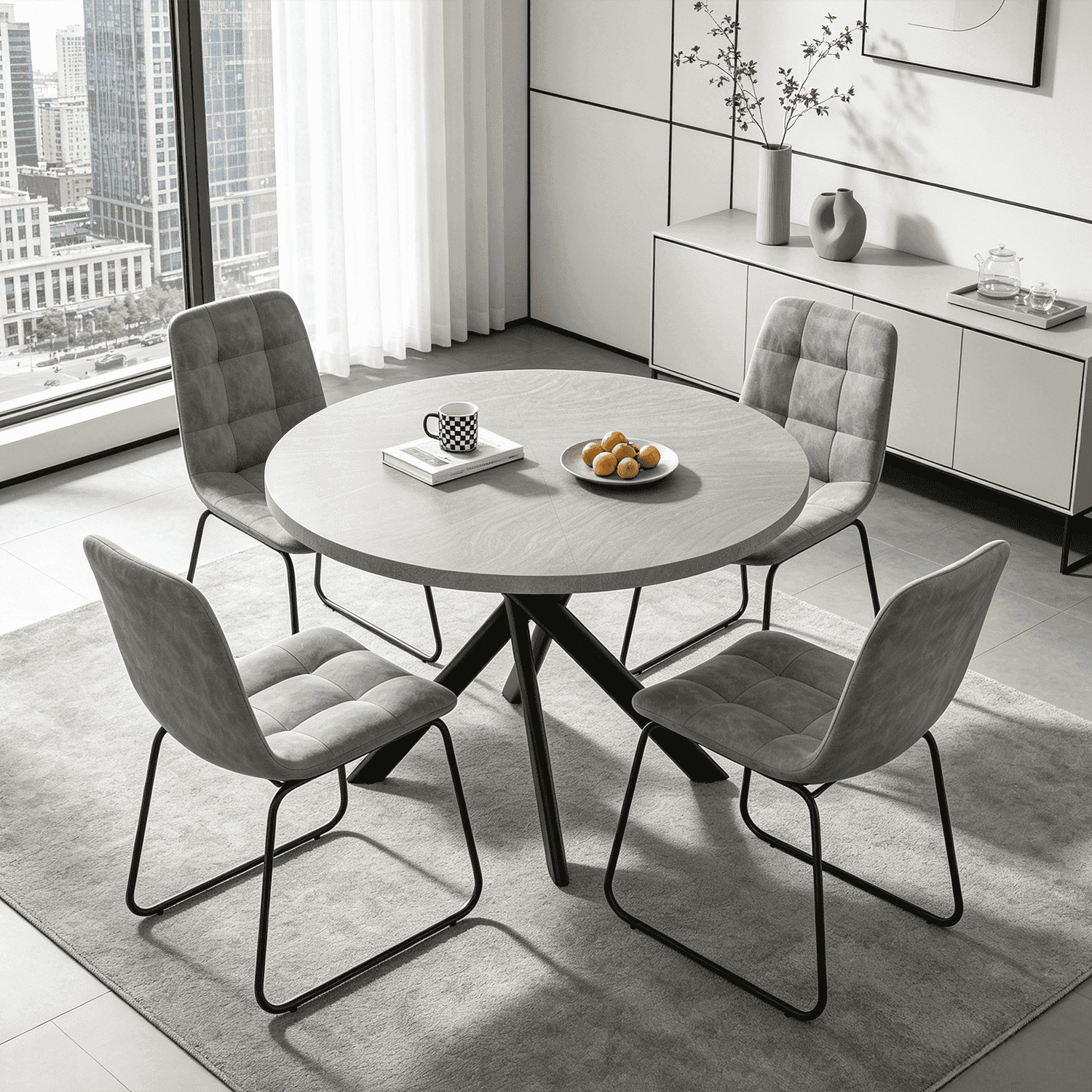 43.5 Round Dining Table for 4, Space Saving Kitchen Table with Metal Legs, Mid Century Modern Dining Table for Dining Living Room Apartment Small Space