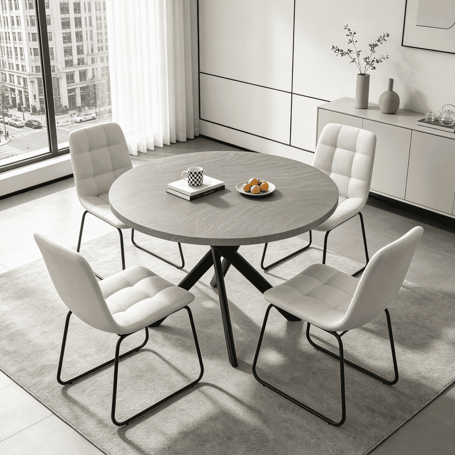 43.5 Round Dining Table for 4, Space Saving Kitchen Table with Metal Legs, Mid Century Modern Dining Table for Dining Living Room Apartment Small Space