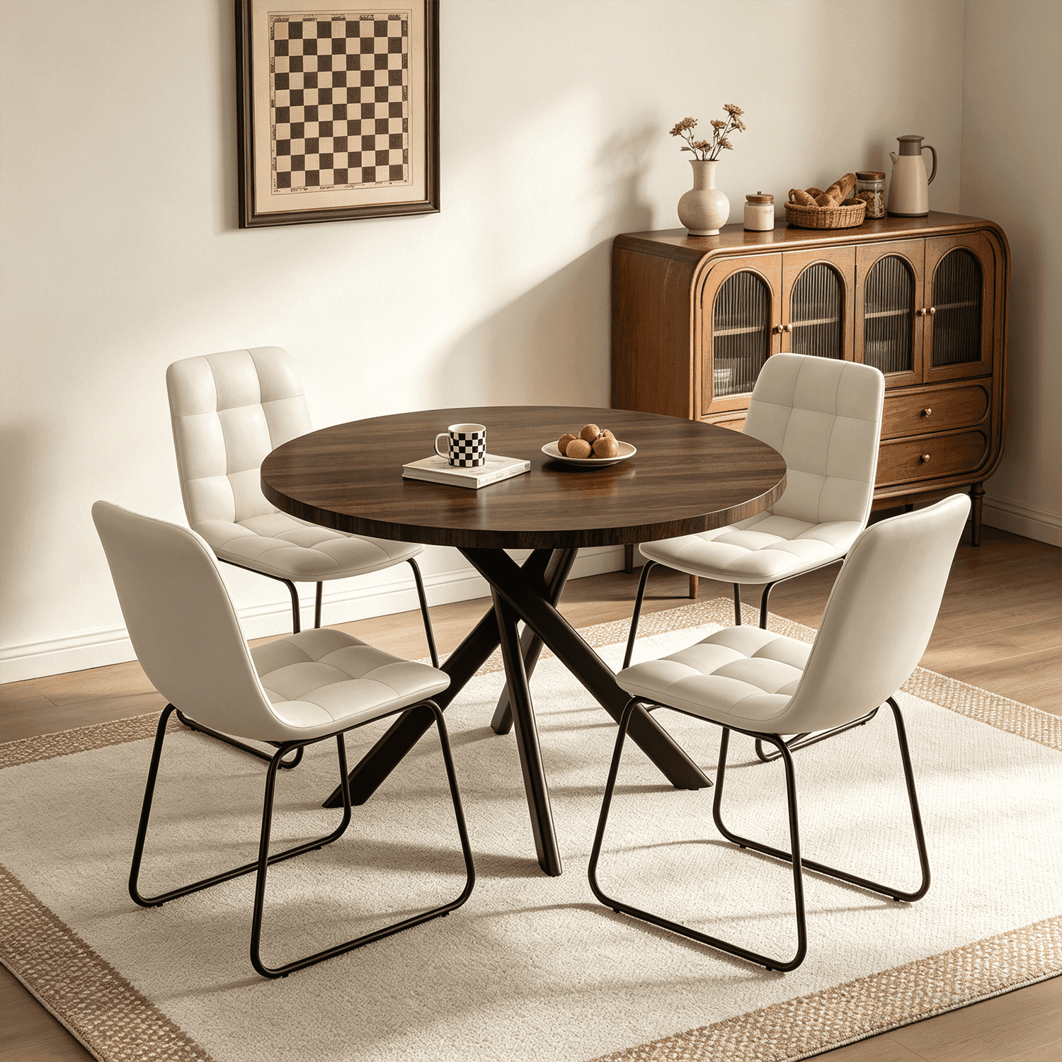 43.5 Round Dining Table for 4, Space Saving Kitchen Table with Metal Legs, Mid Century Modern Dining Table for Dining Living Room Apartment Small Space