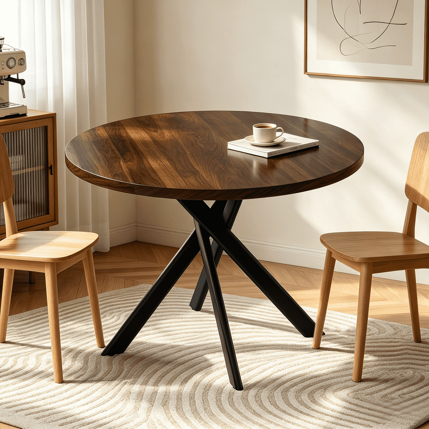 43.5 Round Dining Table for 4, Space Saving Kitchen Table with Metal Legs, Mid Century Modern Dining Table for Dining Living Room Apartment Small Space