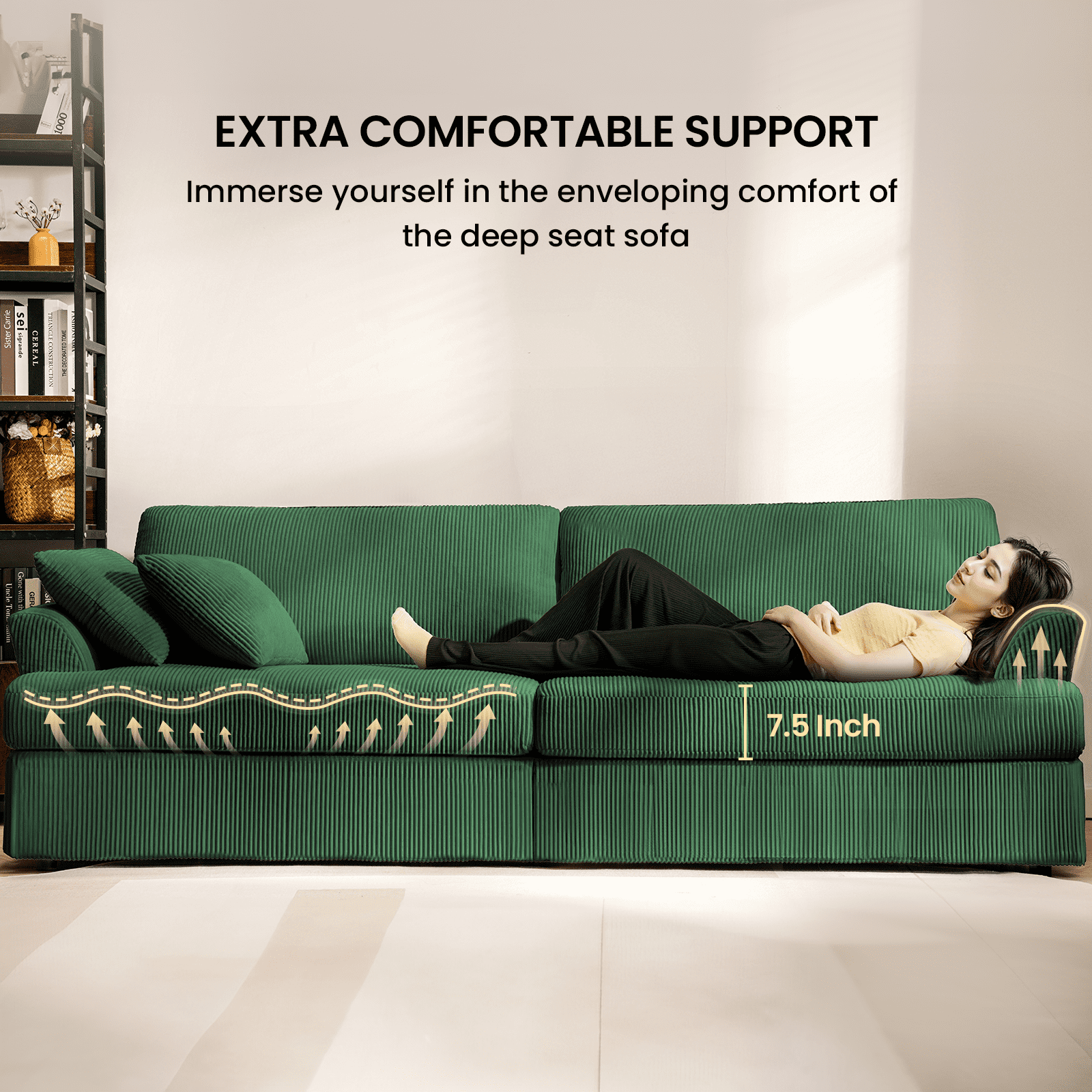 87 Sofa, Comfy Cloud Couch, Upholstered Couch for Living Room, Green