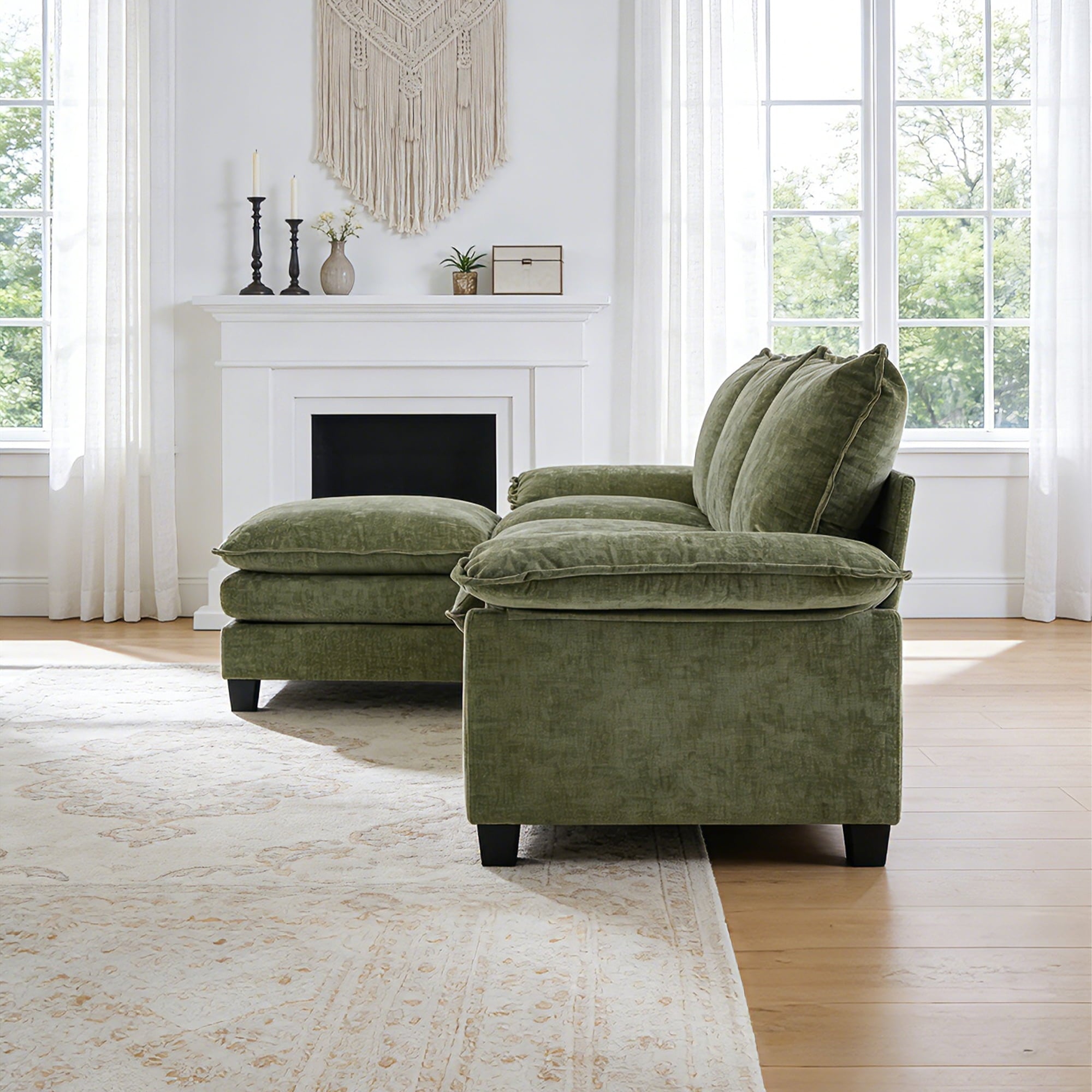 Ktaxon Sectional Sofa L Shaped Couch with Chaise Living Room Sleeper Set, 2 Seats with Chenille and Double Layer Cushions 86 W Beige