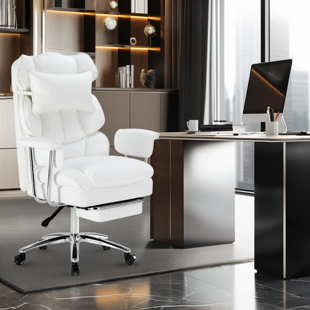 edx Executive Home Office Desk Chair, Ergonomic Big Tall High Back with Footrest & Lumbar Support, Reclining Comfy PU Leather Computer Gaming Chair with Swivel Wheels, Height Adjustable, Black