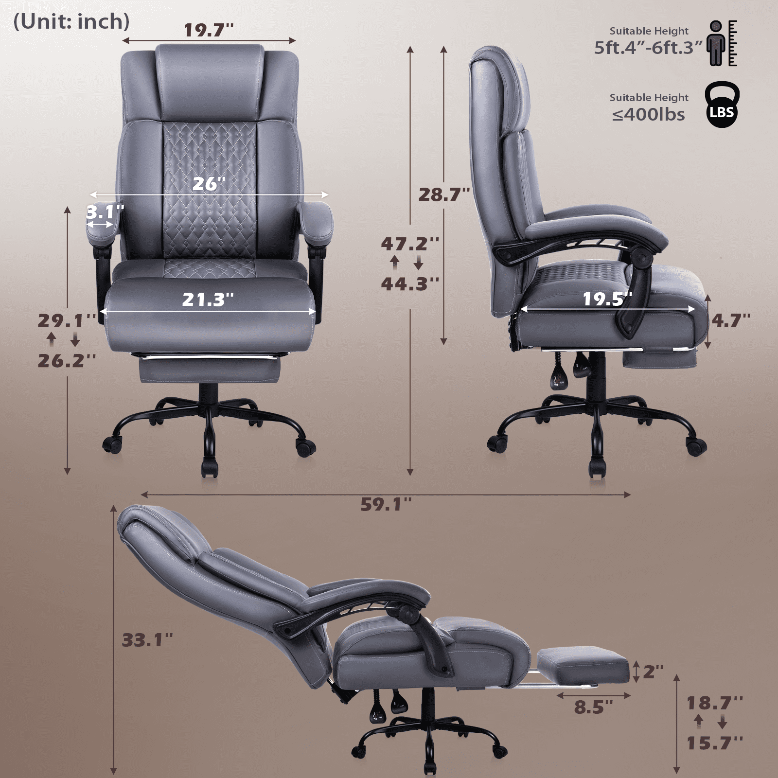 Waleaf Office Chair with Footrest,90-165°Reclining Ergonomic High Back Computer Desk Chair Lumbar Support for Home Office