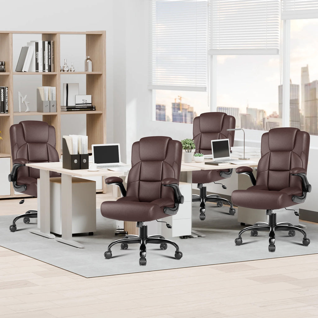 JONPONY Leather Office Chair, Big and Tall 500lbs Ergonomic Desk Chairs with Back Support, Executive Leather Chair with Wheels for Home Office, with Adjustable Padded Armrest & Lumbar Support , Black