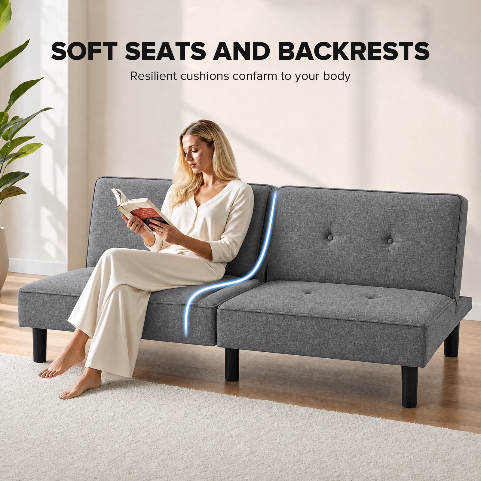 CloudRest Pro 72 Modern Convertible Futon Sofa Bed, Upholstered Futon Couch with 5 Adjustable Backrest Angles,Suitable for Apartment,Living Room,Black