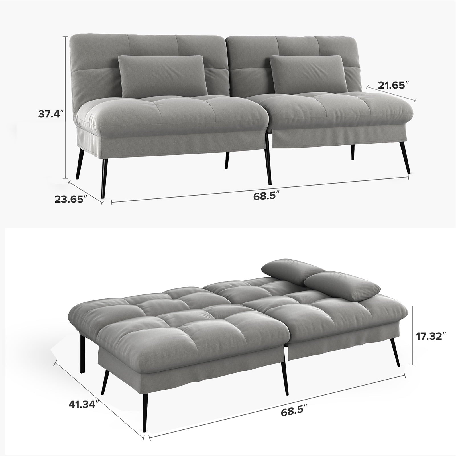 COMHOMA Cloud Comfort Convertible Futon Sofa Bed, Gray