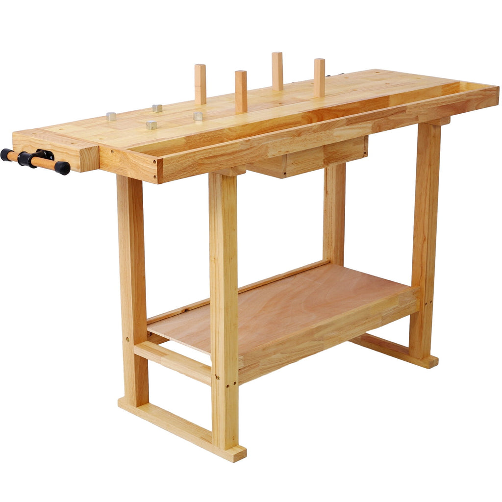 55-Inch Wood Workbench - Wooden Workbench for Garage Workshop and Home,