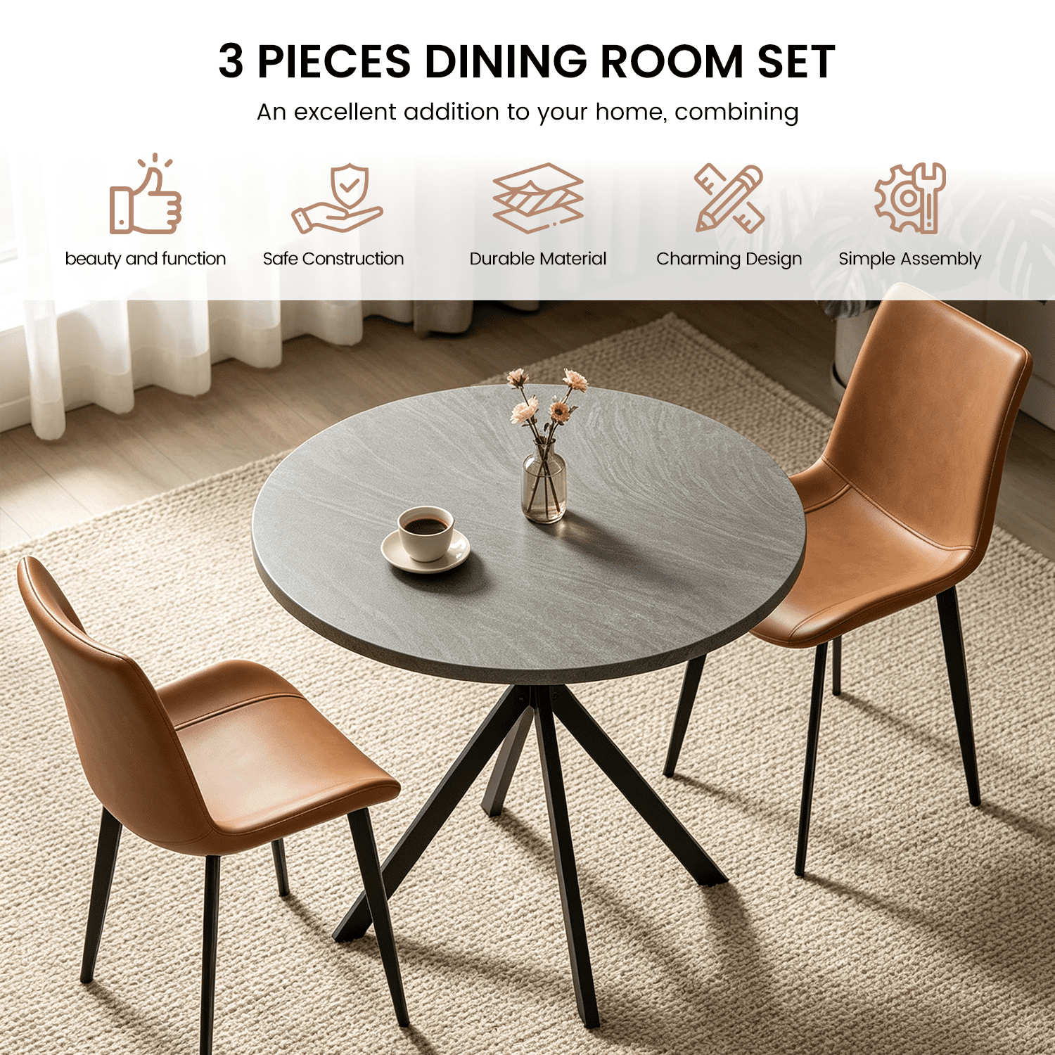 Small Round Dining Table for 2-4 People, 31.7 Modern Round Kitchen Table, Space-Saving Table for Living Dining Room, Coffee ,Apartment