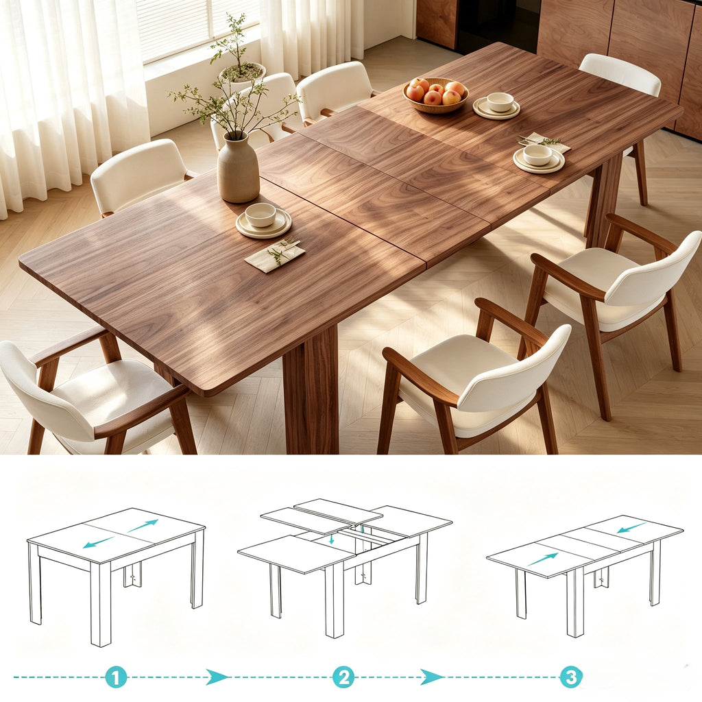 JSFHNTG Extendable Dining Table Seats 4–8, Expandable from 55'' to 86.6'', Space Saving for Dining Room Kitchen Living Room, Brown