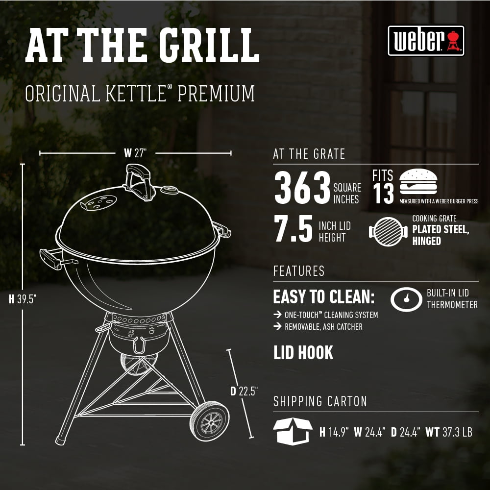 Weber Original Charcoal Grill, 22 Inch Premium Kettle Charcoal Grill, Black