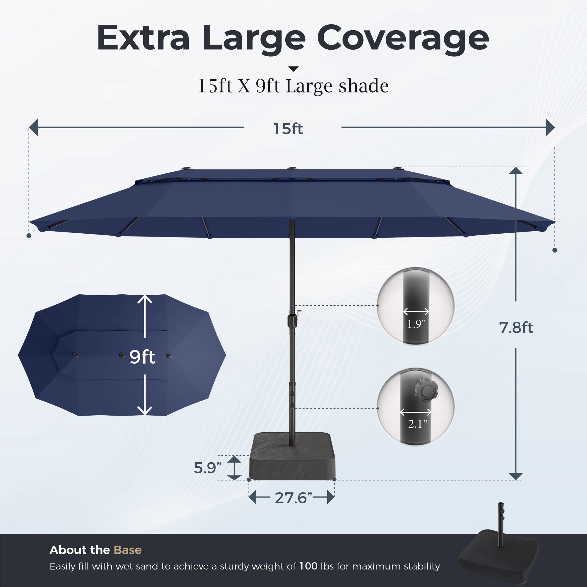 Alpha Joy 15ft Dual-Layer Outdoor Patio Umbrella Extra-Large Double-Sided Garden Umbrella with Ventilation and Base - Beige