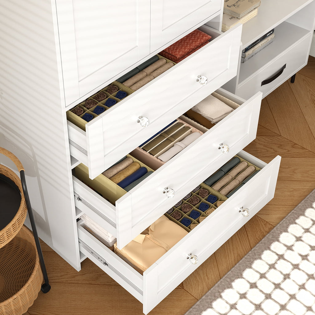 Richya Wooden Freestanding Wardrobe Closet Cabinet with 3 Drawers,Modern Wood Closet Storage Cabinet for Bedroom