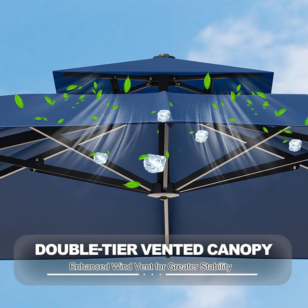 SOLLED 10x10 FT Outdoor Umbrella with Base, Cantilever Patio Umbrella 360° Rotation Adjustable Height, Square Sun Shade for Pool Garden Backyard,Blue